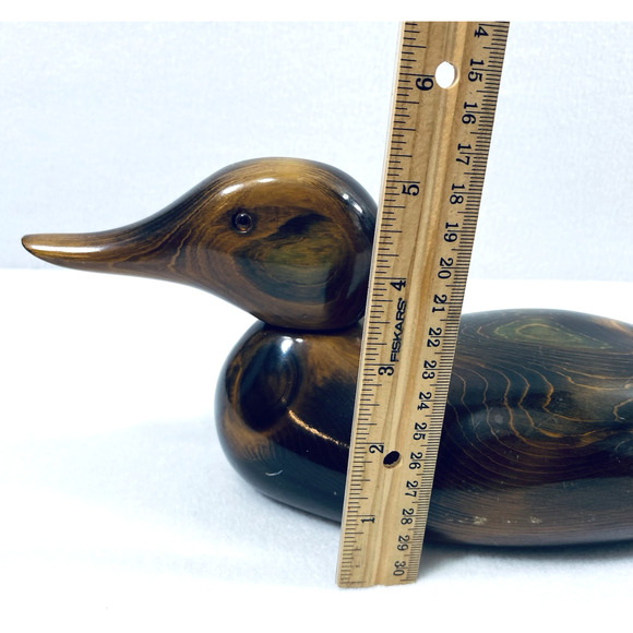 Wood Carved Duck Home Decor 12" Long Moveable Head Mancave Hunter‎ Signed B - Picture 3 of 10
